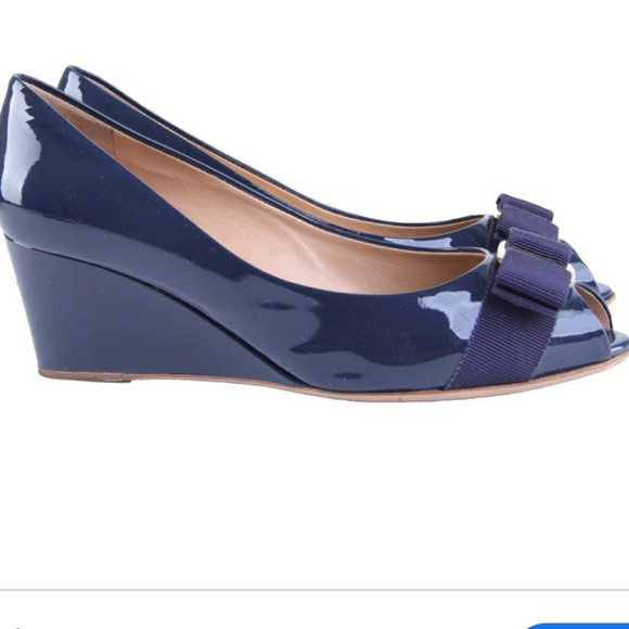 Salvatore Ferragamo Shoes - Salvatore Ferragamo Mid-Wedge Pump Navy